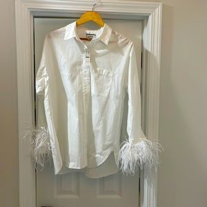 J crew Collection white feathers shirt
